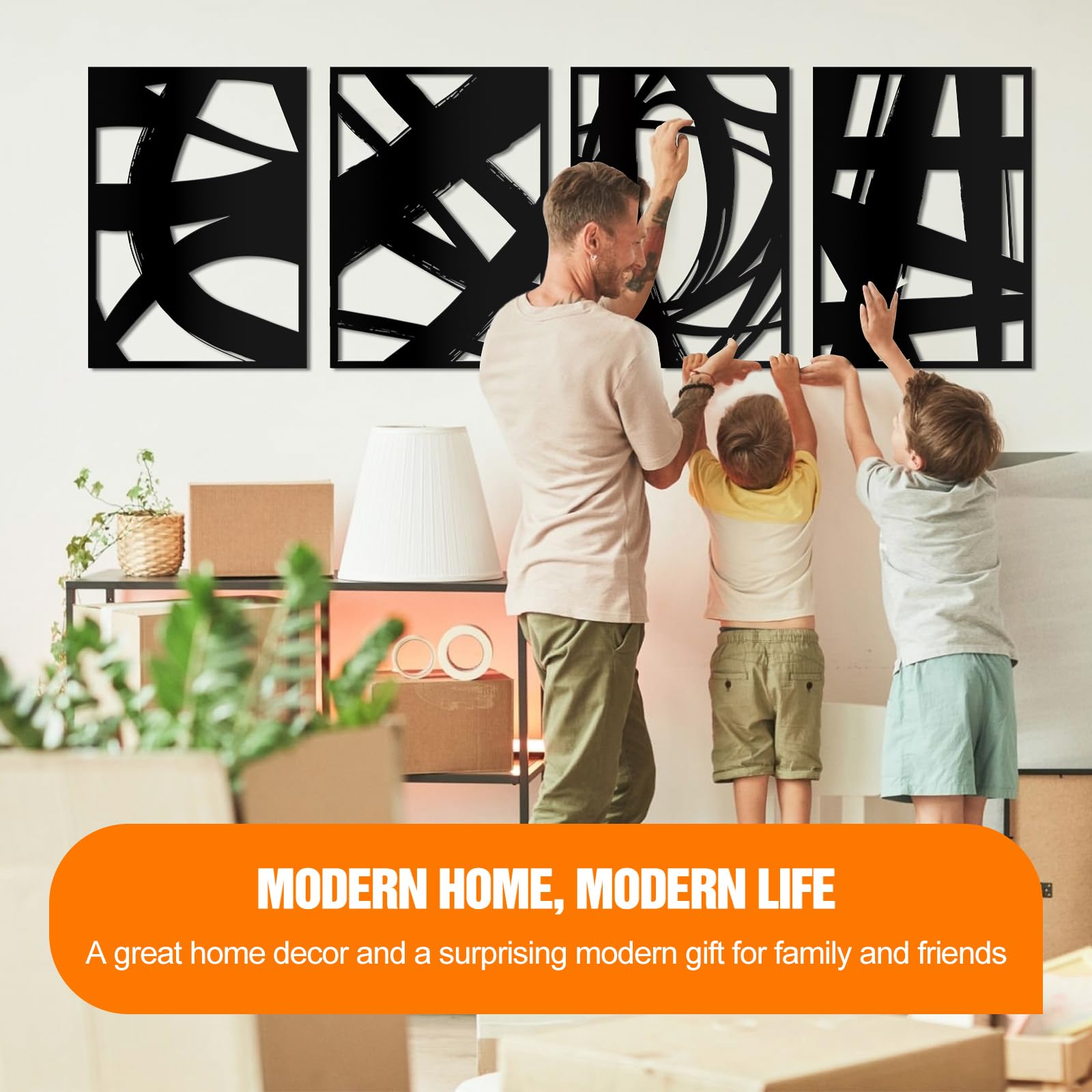 LZAOA Black Abstract Metal Wall Art, 3D Texture Metal Wall Sculpture, Minimalist Line Art Wall Decor, Suitable for Home Living Rooms, Offices, Restaurants (Black, 23in*15in*4)