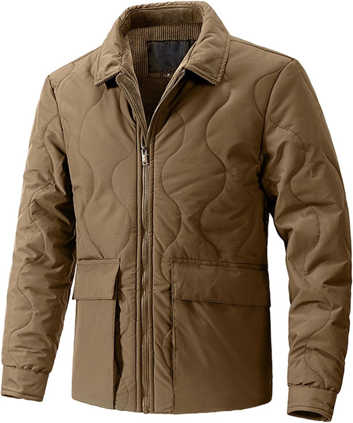 Men's Quilted Down Jacket Business Causal Puffer Jacket Lightweight Warm Winter Coats Pocket Long Sleeve Winter Top