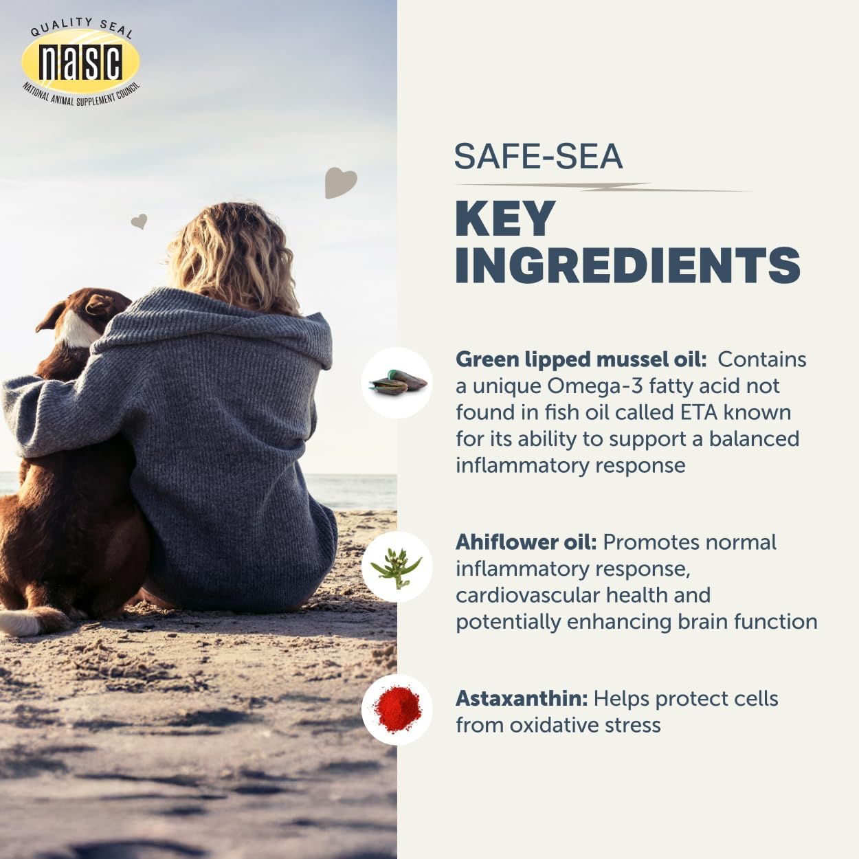 FOUR LEAF ROVER Safe-Sea - Green Lipped Mussels for Dogs with Ahiflower Oil and Astaxanthin - Sustainable Alternative to Fish Oil - for Healthy Skin & Joints - Veterinarian Formulated