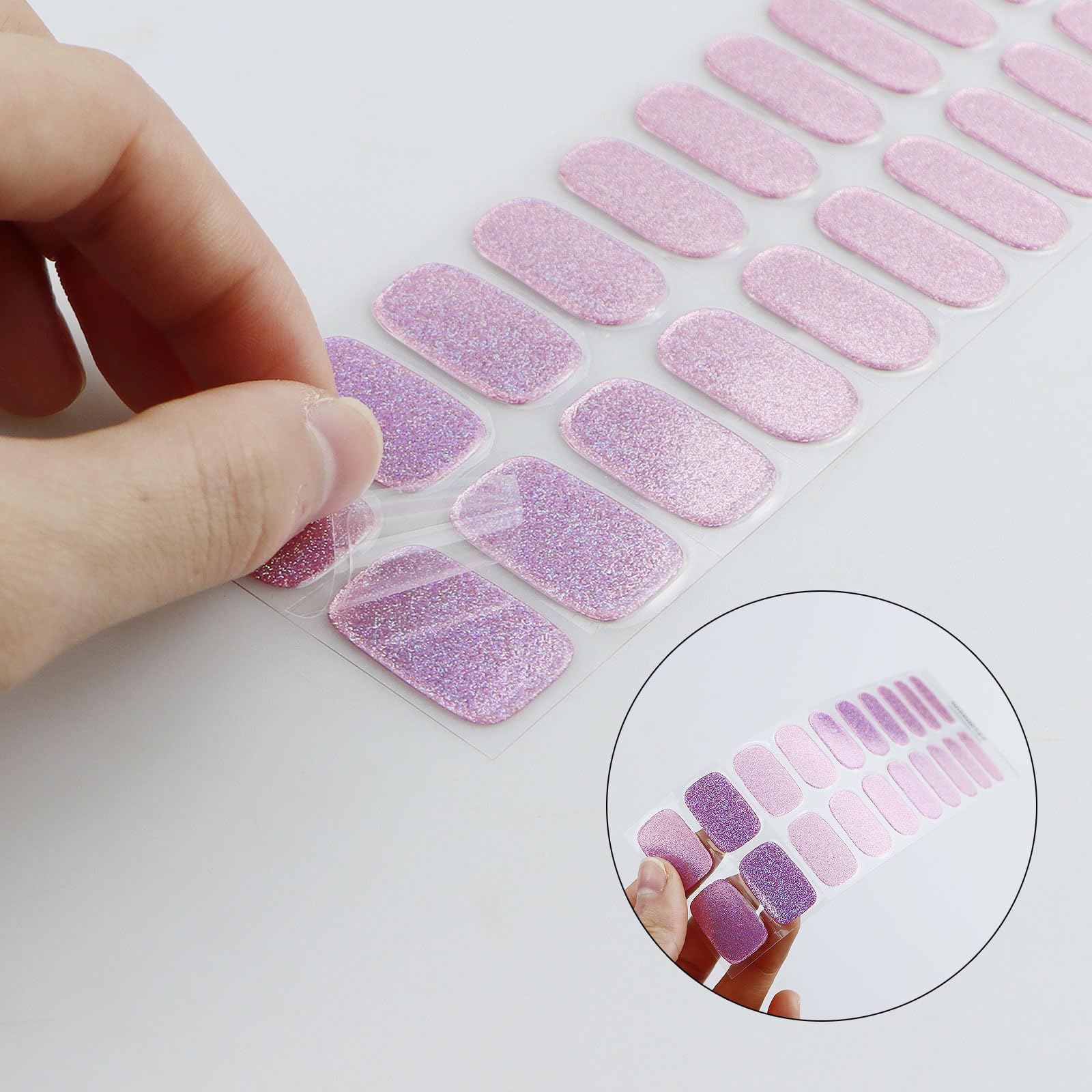 JMEOWIO Gel Nail Strips Light Purple Glitter Semi Cured UV/LED Nails Art Design Decoration Accessories, Purple Pink Glitter - Image 4