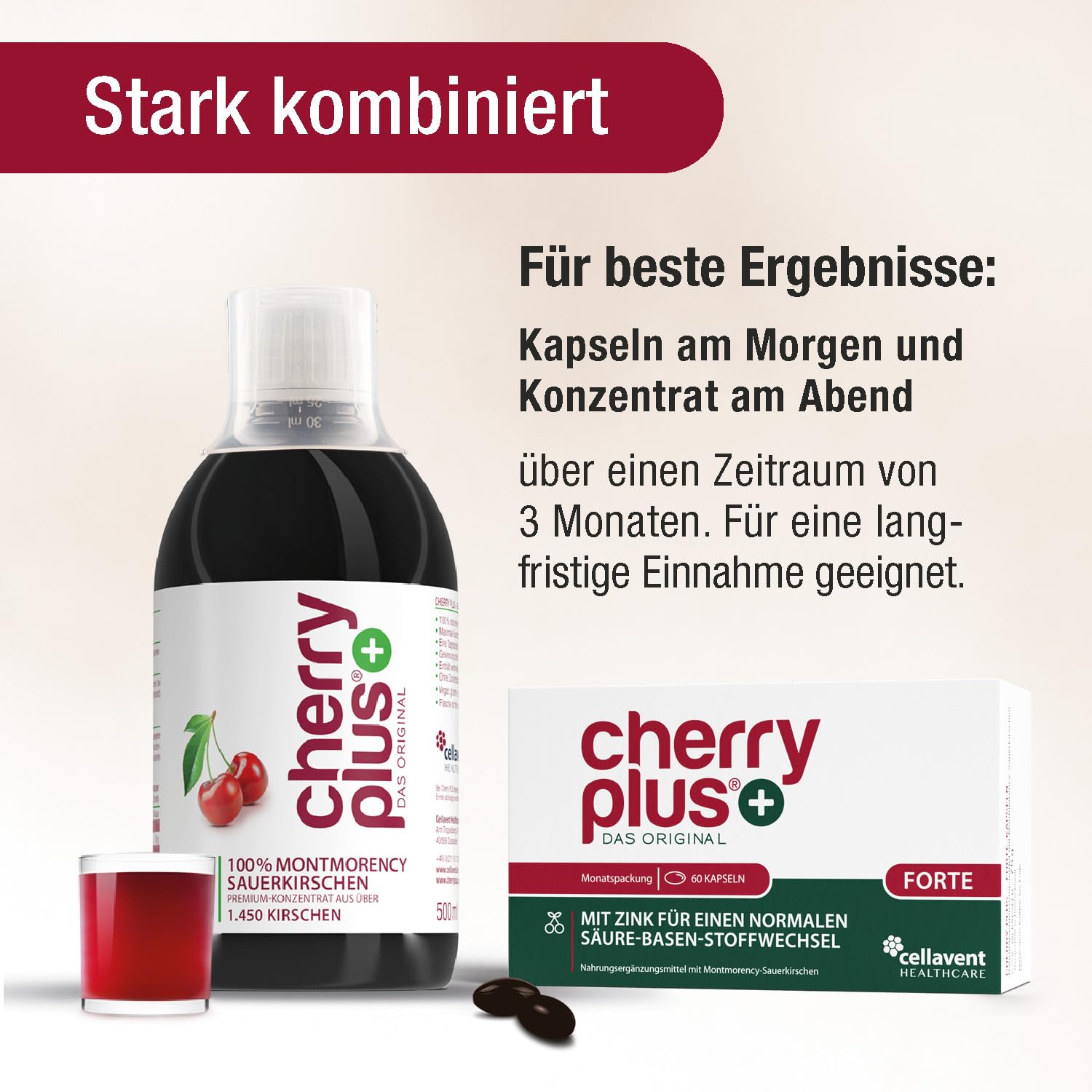 Stärkste Montmorency Sauerkirschen Kapseln – 200 Kirschen/Tag – Sauerkirschsaft & Sauerkirschen Extrakt in einer Kapsel – hochdosiert (75:1) – 43 mg Polyphenole tgl. – Cherry PLUS Forte