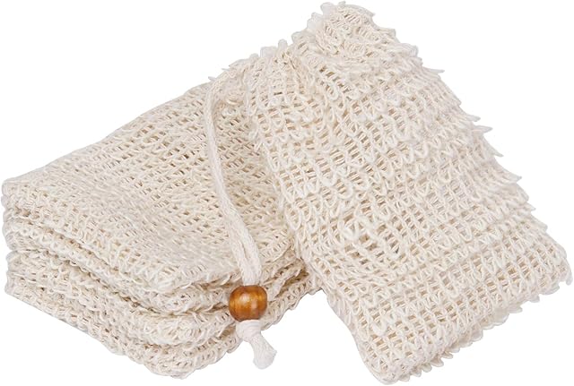 Goldoars 5 PCS Sisal Soap Bag Exfoliating Soap Bag Natural Soap Pouch Shower Bath Sack With Drawstring For Bathing and Washing