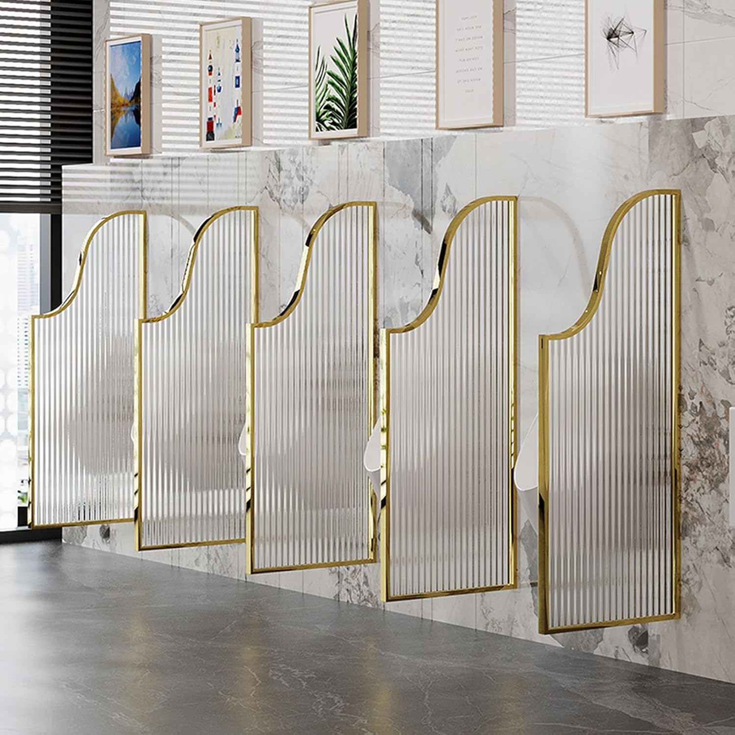 Urinal Privacy Screen,urinal Partition Divider,toilet Accessories,Men's Public Toilet Partition For Hotel,urinal Screen Toilet Partition Tempered Glass Partition,wall Urinal Scree,Champagne Gold-1pcs