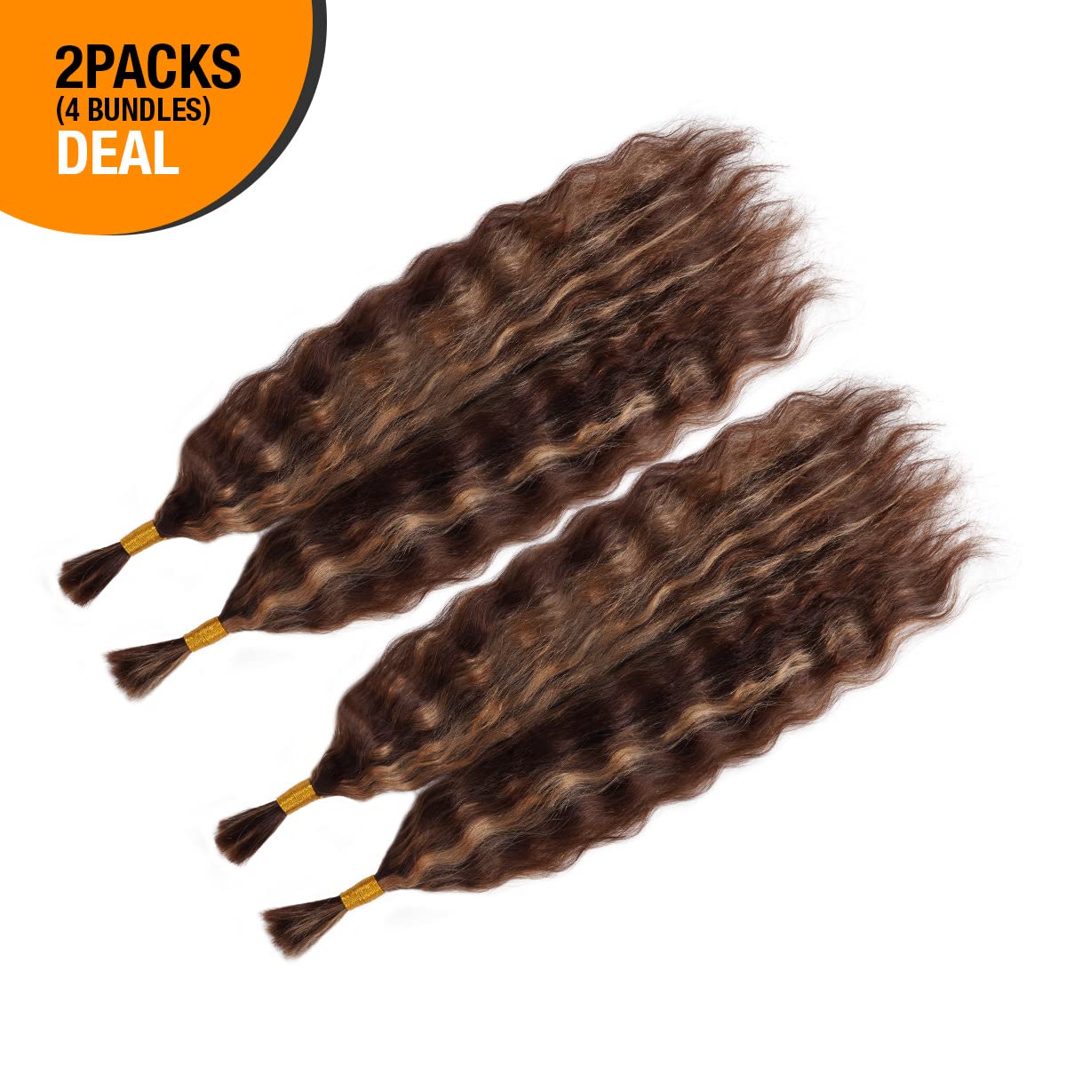 Starlet Virgin Human Hair Wet and Wavy Super Bulk Extensions for Micro Braiding, 20 Inch, 200g, 4 Bundles, Medium Brown & Honey Blonde (Piano Highlights, P4/27)