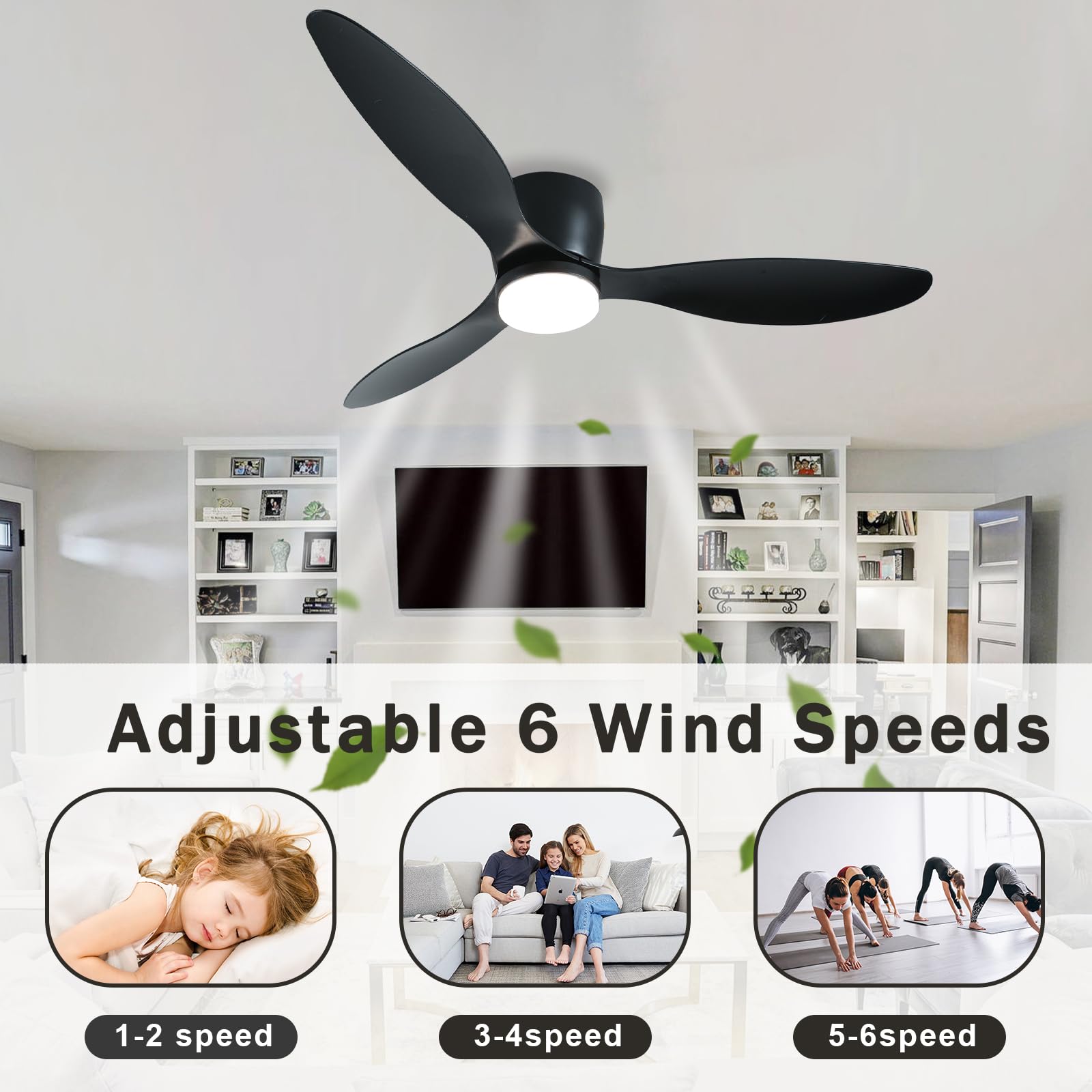 Joparri 2x Ventilatore da Soffitto con Luce e Telecomando, 80W Velocità del Vento Regolabile Luce LED 3000K-6500K Fan Plafoniera LED per Camera da Letto Soggiorno Sala da Pranzo, Bianco