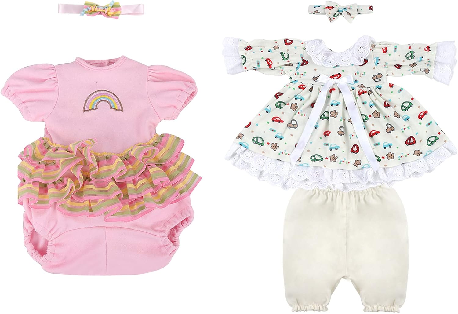 CHAREX 2 Set Girl Doll Clothes for 16-20 inch Reborn Baby Dolls Full Body Silicone Newborn Doll, Includes Doll Outfits Dress, Total 5 pcs Doll Onesies Hair Band