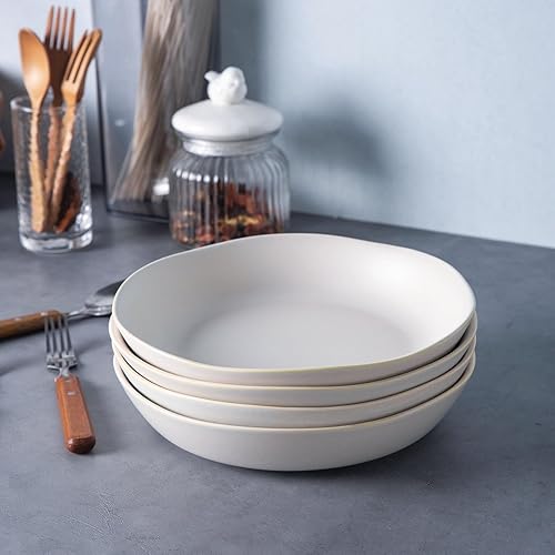 Miniatura 6 de AmorArc Juego de 4 cuencos de cerámica para pasta de 8.3 pulgadas, cuencos de cerámica de 28 onzas para cocina, horno, microondas y lavavajillas con