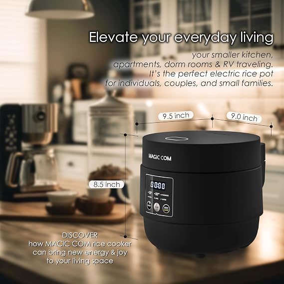 MAGiC COM Rice Cooker 4 Cup Uncooked/ 8 Cup Cooked, Digital Display with Warmer, Small Rice Maker & Multiple Settings, 24H Delay Timer, Automatic Keep Warm, Nonstick Inner Pot, Arrocera Electrica