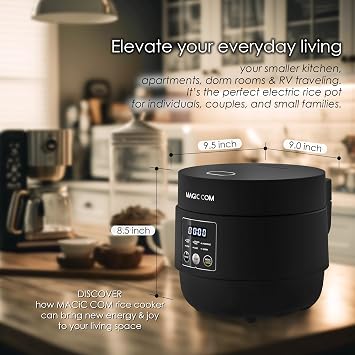 MAGiC COM Rice Cooker 4 Cup Uncooked/ 8 Cup Cooked, Digital Display with Warmer, Small Rice Maker & Multiple Settings, 24H Delay Timer, Automatic Keep Warm, Nonstick Inner Pot, Arrocera Electrica