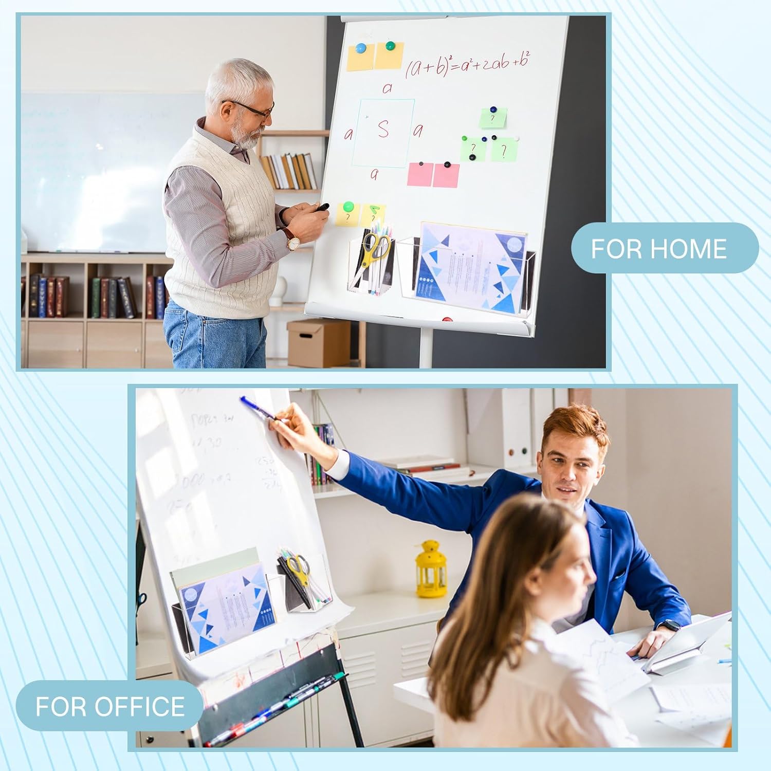 AmazingSpark 2 Pcs Magnetic File Holder and 2 Pcs Magnetic Dry Erase Marker Organizer Clear Acrylic Rack for Whiteboard Documents Cabinets Magazines Office