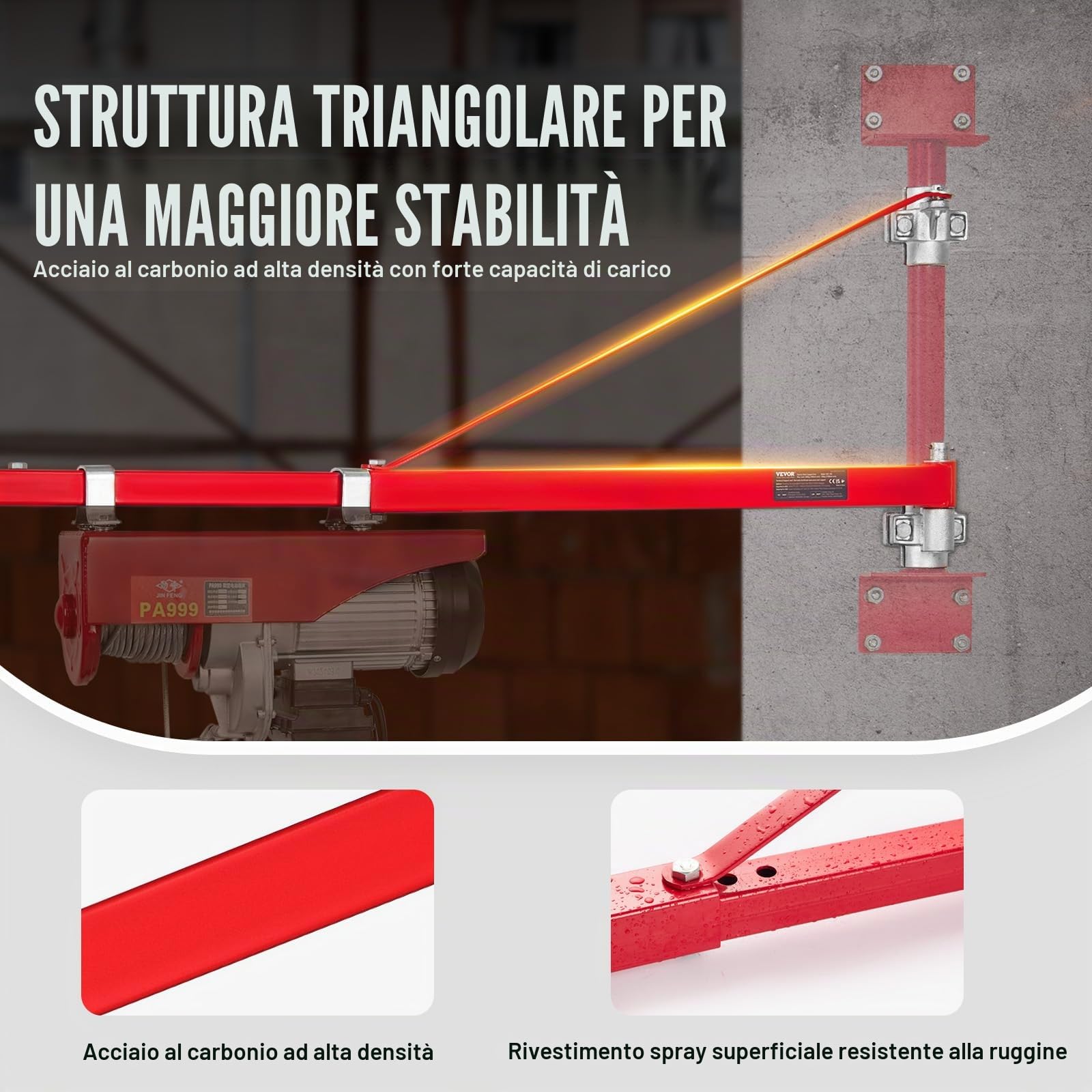 VEVOR Braccio di Supporto per Paranco Elettrico, Capacità Carico 600 kg, Braccio Girevole di Supporto per Paranco Elettrico, Braccio di Sollevamento per Paranco da Officina, Garage