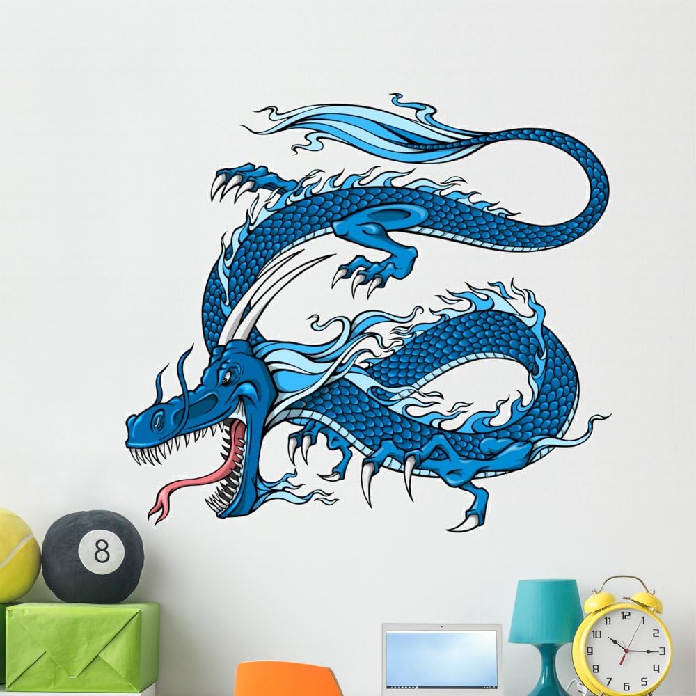 Wallmonkeys Blue Chinese Dragon Wall Decal Peel and Stick Decals for Boys (48 in W x 43 in H) WM102317