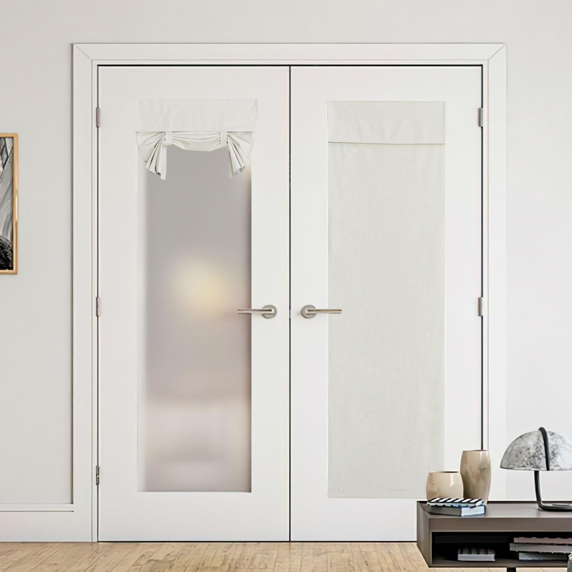 NICETOWN 100% Blackout Door Curtain with Sticky Tie Up Farmhouse Off White Linen Curtains for Bedroom Living Room Thermal Insulated Door Glass Door Shades Curtains, 30" x 72", 1 Panel