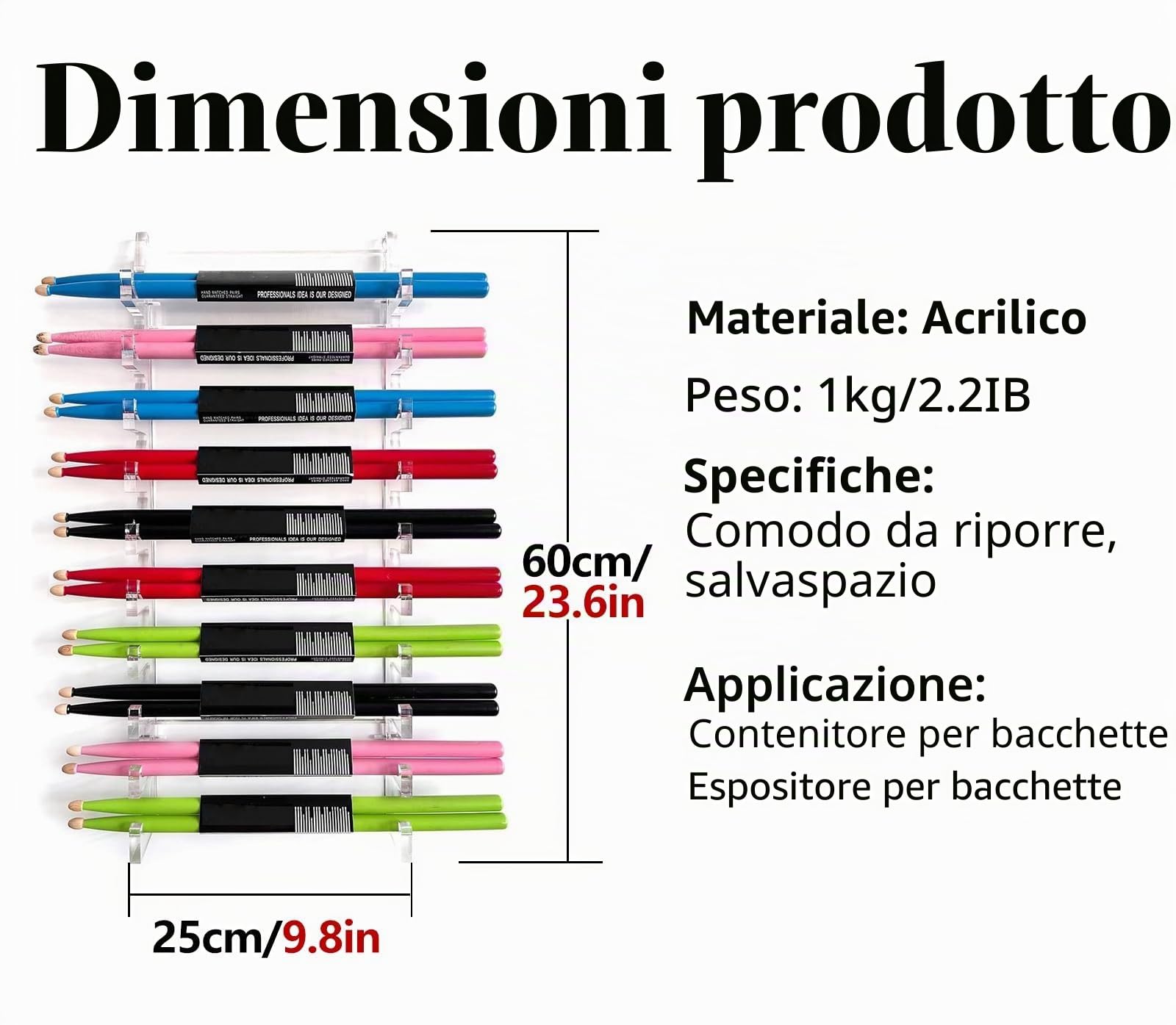 drumstick display holder Espositore per bacchette, supporto per bacchette da parete, accessori per la collezione di bacchette per batteria, bacchette per percussioni e bacchette per batteria