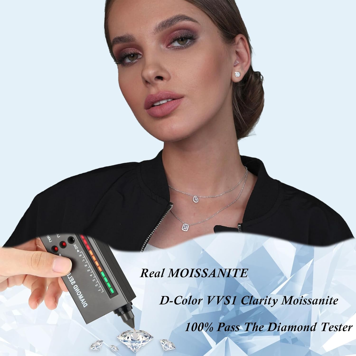 Sterling Silver Moissanite Stud Earrings for Women 0.6CTW-2CTW Round Moissanite Earrings for Men Birthday, Hypoallergenic White Gold Lab Created Diamond Cartilage Second Hole Studs