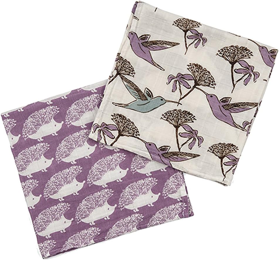 Milkbarn Organic Burp Cloths"Hummingbird/Lavender Hedgehog"