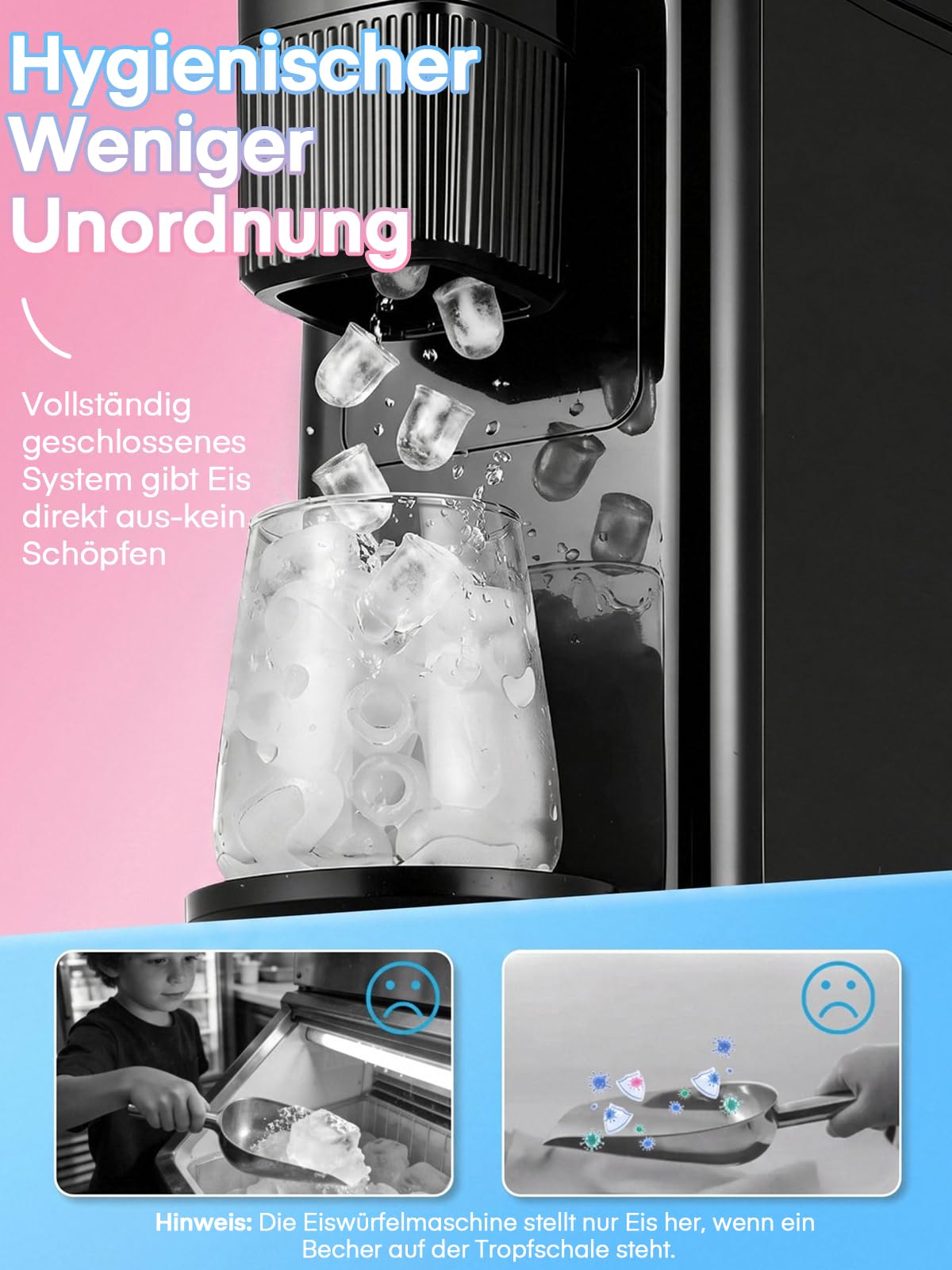 FOHERE Eiswürfelmaschine für Geschmack, Jedes Getränk zu Eiswürfeln, 5 Eiswürfel in 5 Min, 11 KG in 24 H, Tragbare Eiswürfelbereiter mit Bullet-Eis für Küche, Zuhause, Camping und Party