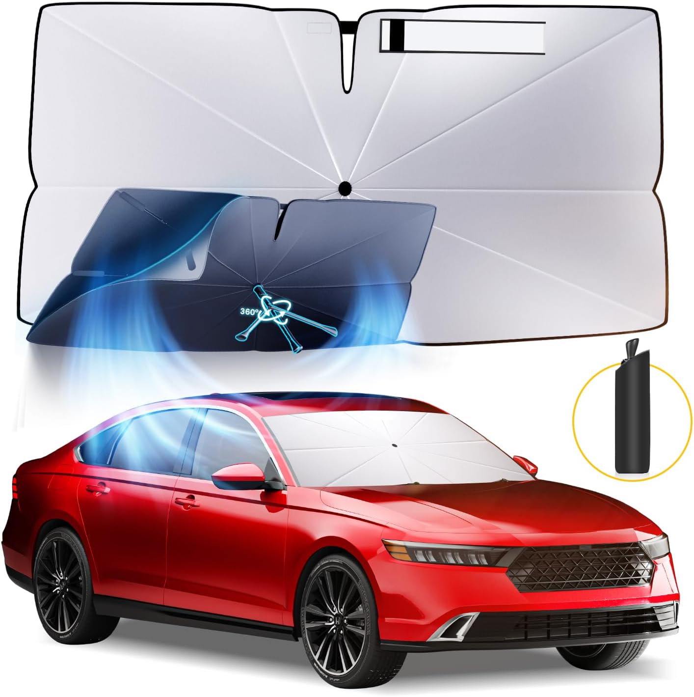 Windshield Sun Shade Umbrella: for Honda Accord 2022 2023 2024 2025 - Front Car Window Shades - Double 11th-Accord Thickened Foldable Automotive Sunshades Block UV Keep Cool for Honda Accord 11th Generation 2022-2024 Thickened Version-Honda Accord