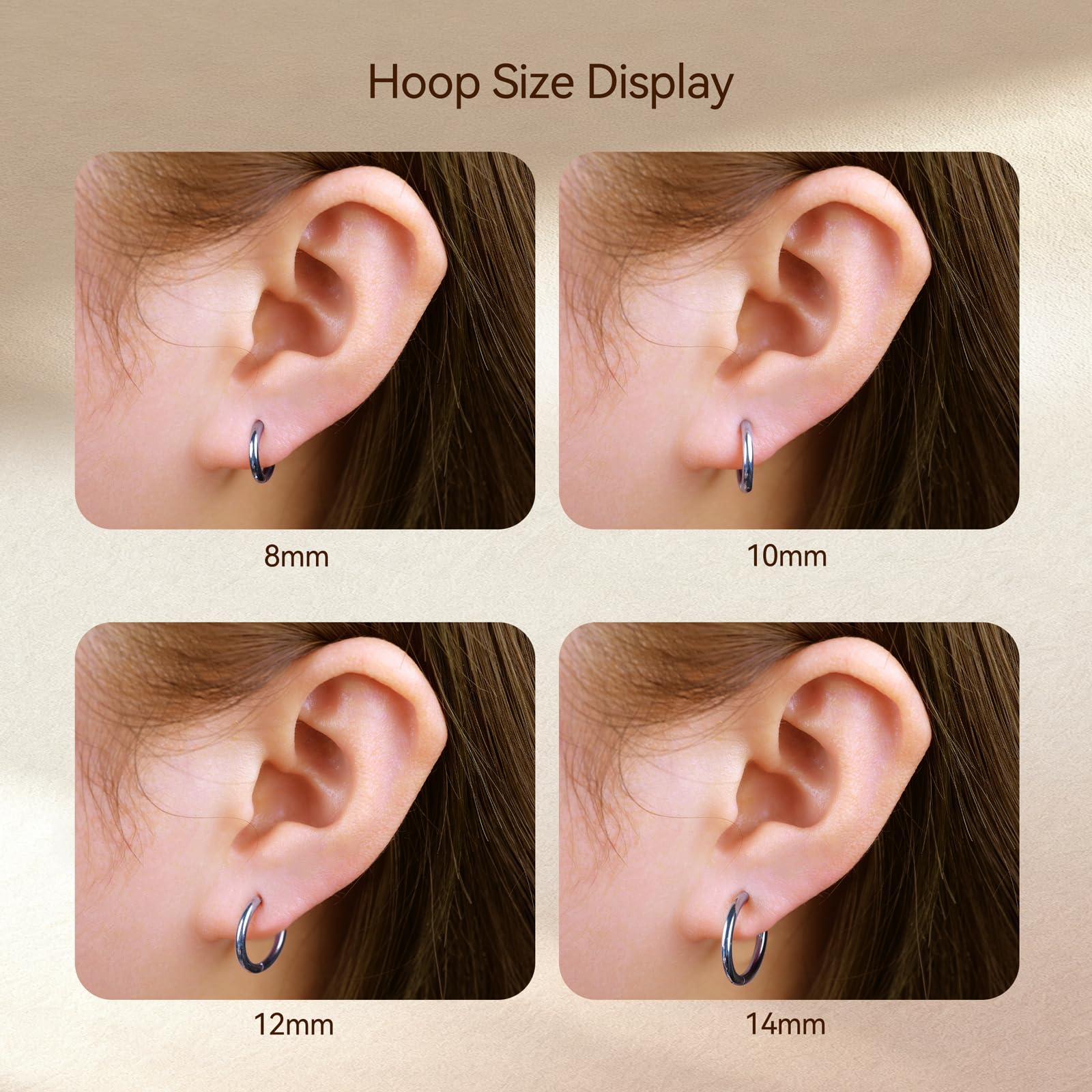 Limerencia F136 Pendientes de Aro Titanio, 8-14mm Ligero Pendientes Hipoalergenicos Titanio 20G para Mujeres, Hombres Niñas y Adolescentes