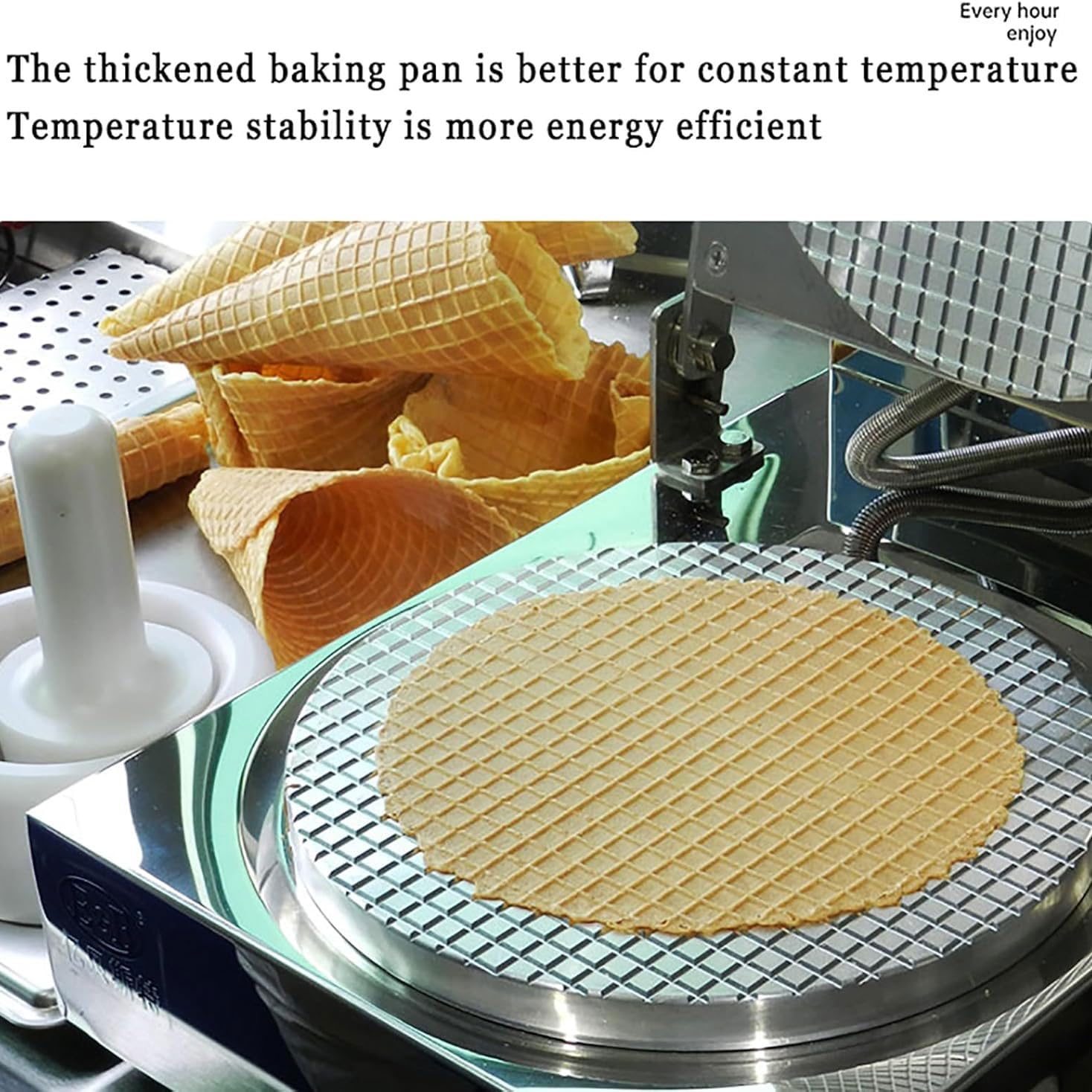 Máquina for hacer conos de helado comercial de 1300 W, máquina for conos de gofres con revestimiento antiadherente con pantalla digital, temporizador de 0-10 min y control de temperatura de 0-250 ℃
