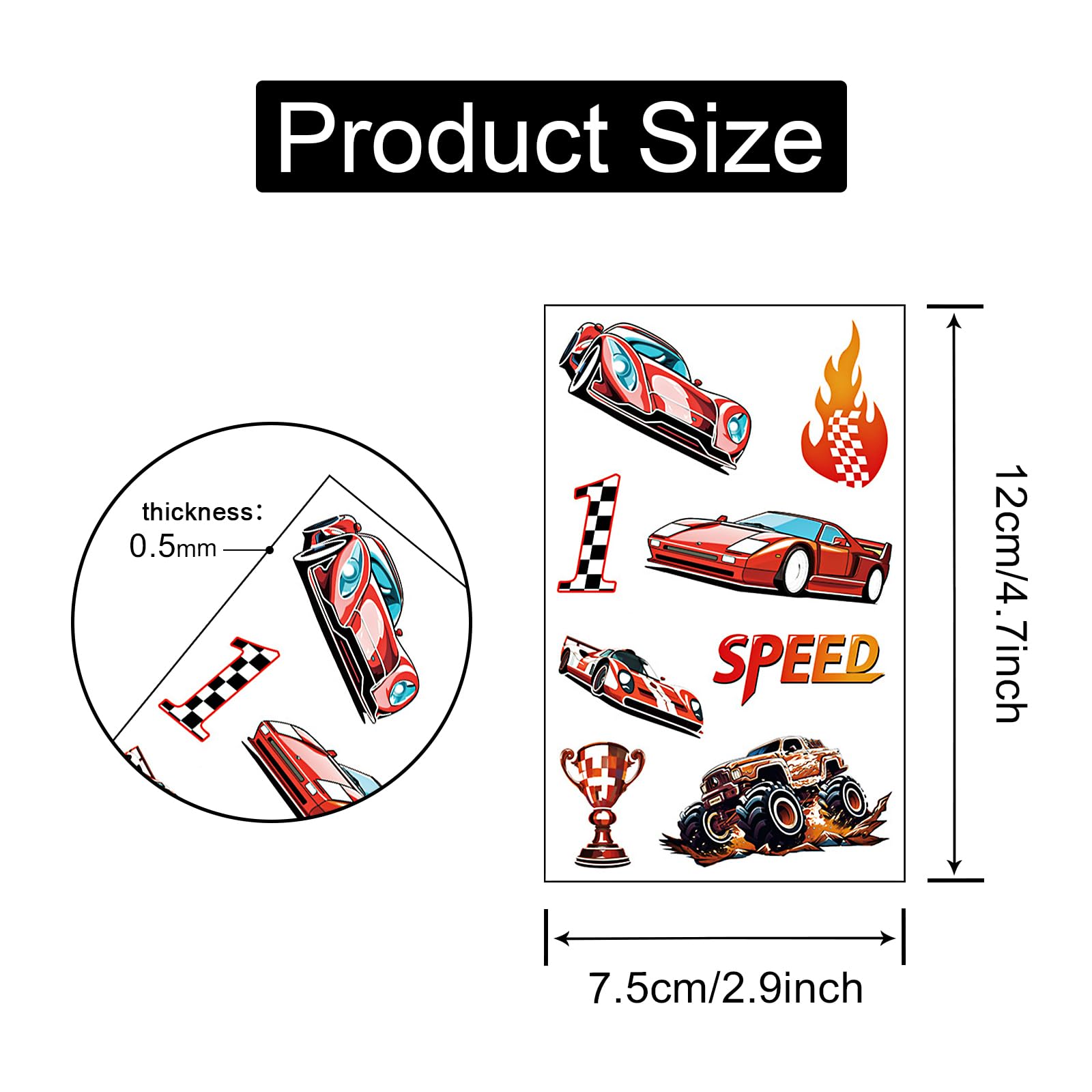 Racing Car Temporary Tattoos,12 Sheets Luminous Car Theme Fake Tattoo Stickers Waterproof Glow In The Dark Race Car Tattoos for Boys Girls Kids Party Supplies - Image 2