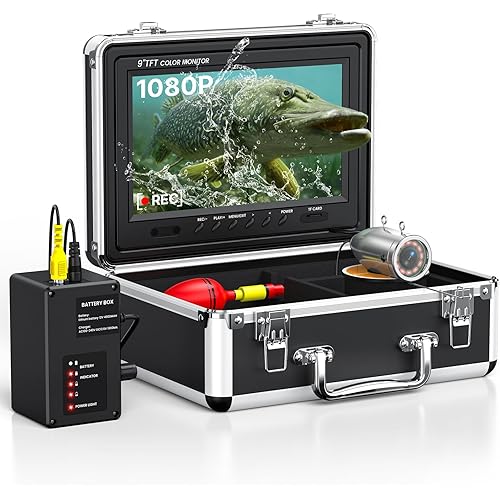 Eyoyo Underwater Fishing Camera, Video Fish Finder Upgraded 1080P Ice Fishing Camera 12 IR Lights, 1024x600 9 inch IPS Screen w/DVR Function for Sea, Lake, Boat, Ice Fishing (30m+DVR)