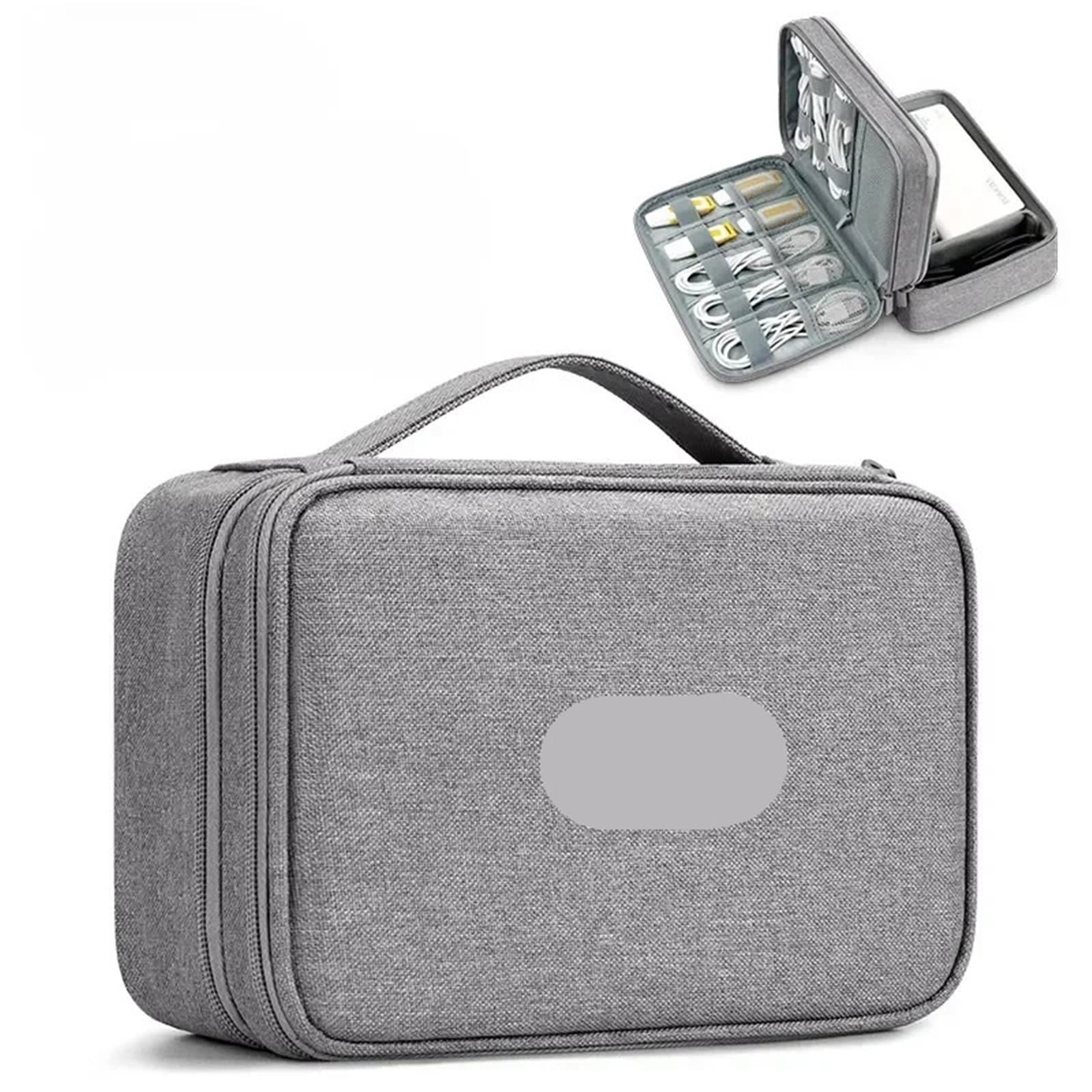 Borsa Organizer Per Cavi Borsa for cavo gadget USB da viaggio di grande capacità Scatola immagazzinaggio for cuffie Custodia for dati Caricatore for disco rigido(Double layer-Brown-B)