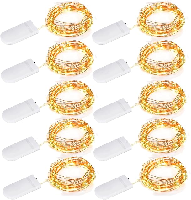 10 PCS LED Fairy String Lights Battery Operated, 2m 20 LED Copper Wire Bottle Light, Outdoor Garden Decor, Indoor Wedding Party Bedroom Decorations (10)