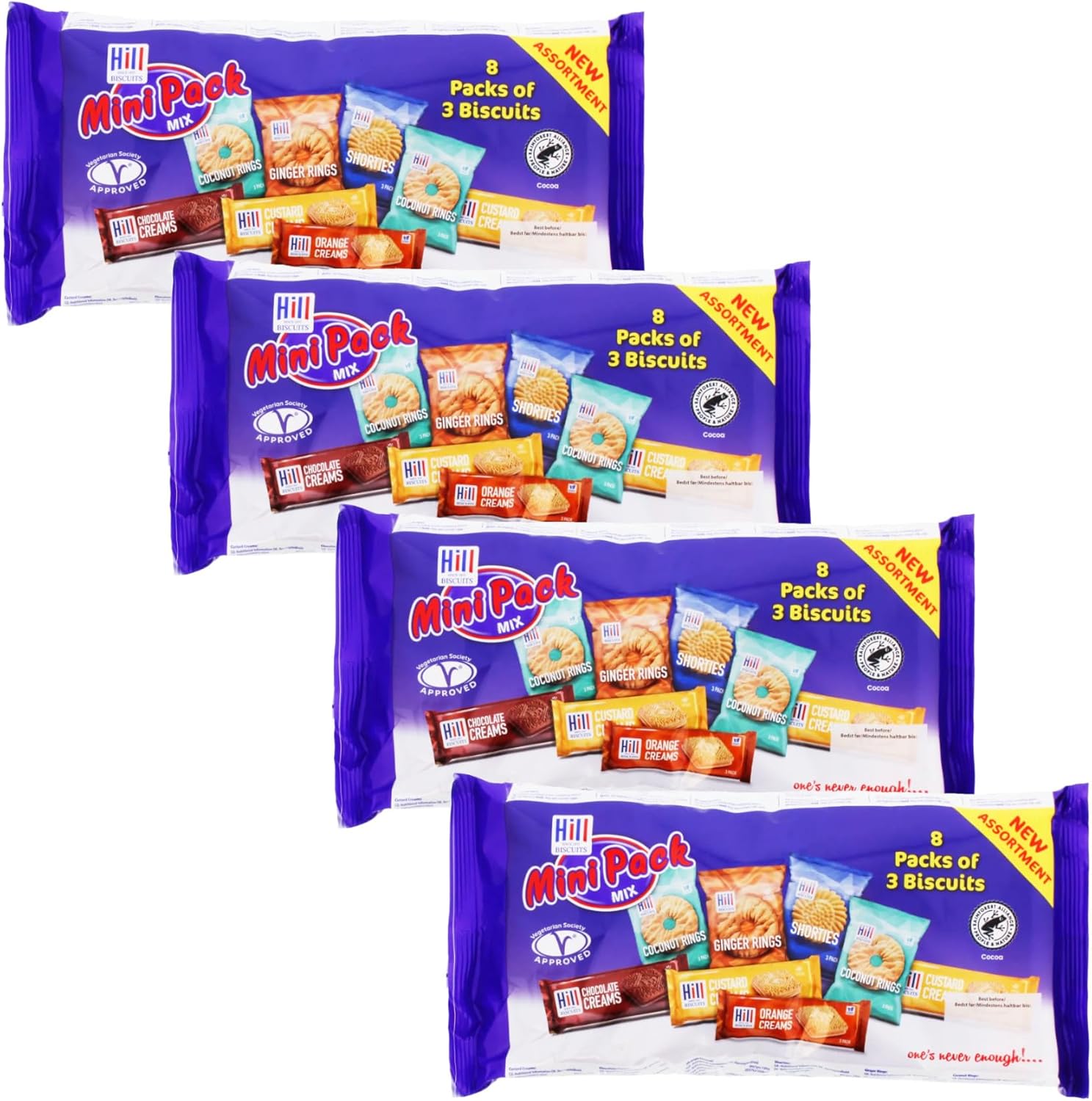 Hill Biscuits Mini Pack Assortment, 4 x 246g, 8 Packs of 3 Biscuits