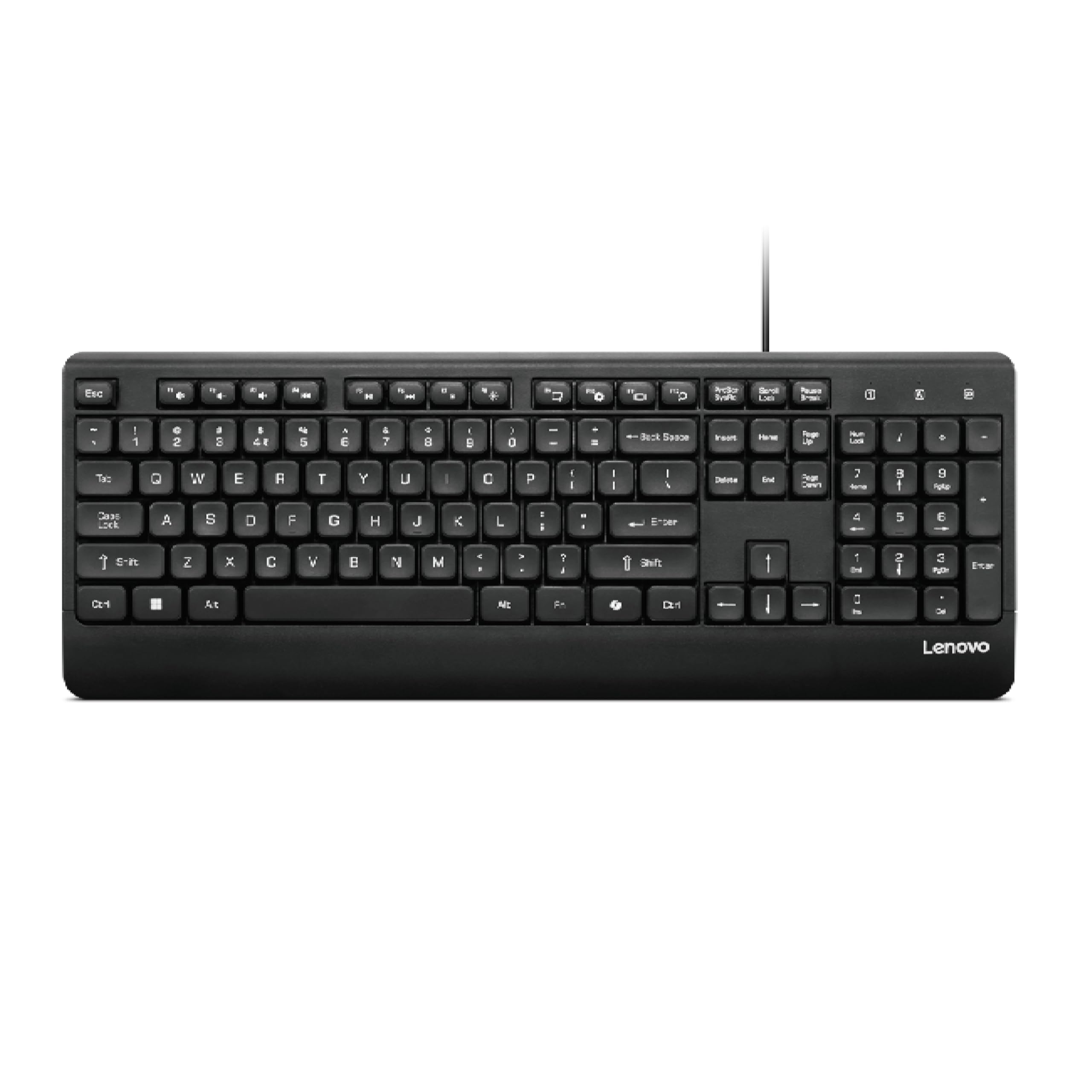 Lenovo 110 USB-A Wired Multimedia Keyboard-Full-Size Layout,Plug & Play| Waterproof Exoskeleton with 3 Indicator Lights |One-Touch Co-Pilot Key|Adjustable Keyboard Stand| 3 Yr Warranty