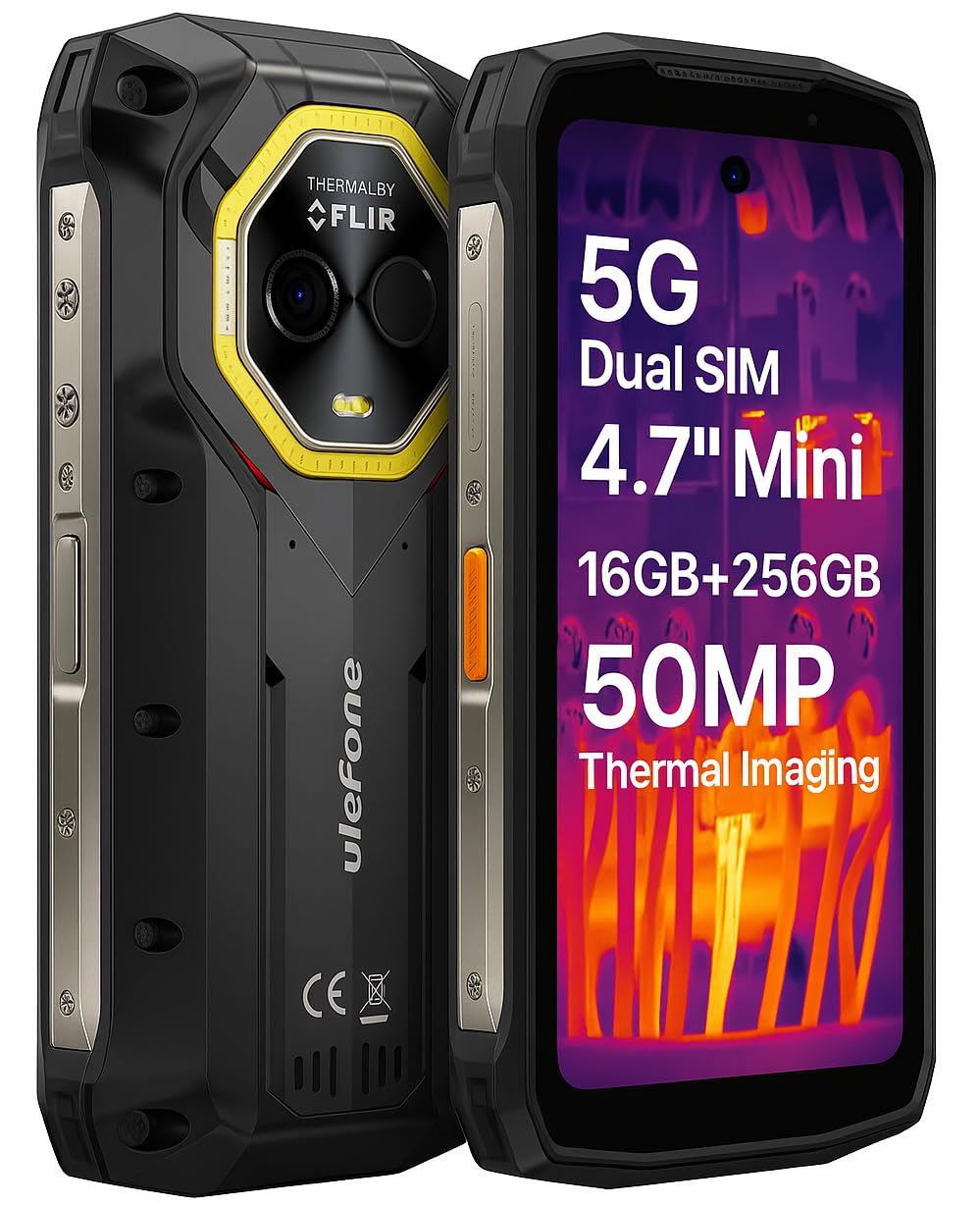 Ulefone Armor Mini 20T Pro 5G Thermografie (Lepton 3.5) Outdoor Smartphone Handflächengröße,16GB+256GB, 6200mAh Batterie Drahtloses Laden, 50MP Kamera, 4,7" HD+, IP68 Wärmebildkamera Android 14, NFC