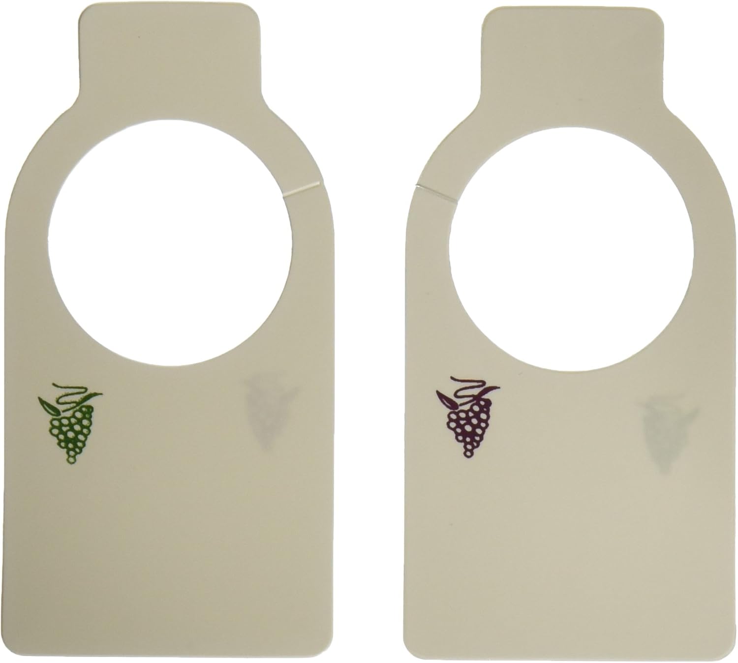 A collection of reusable, erasable wine bottle tags hanging on wine bottles.
