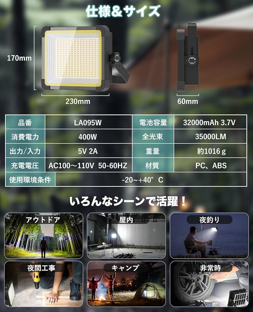 SUKITEN 投光器 充電式 LED 作業灯 400W 35,000lm 23530628_0.jpg