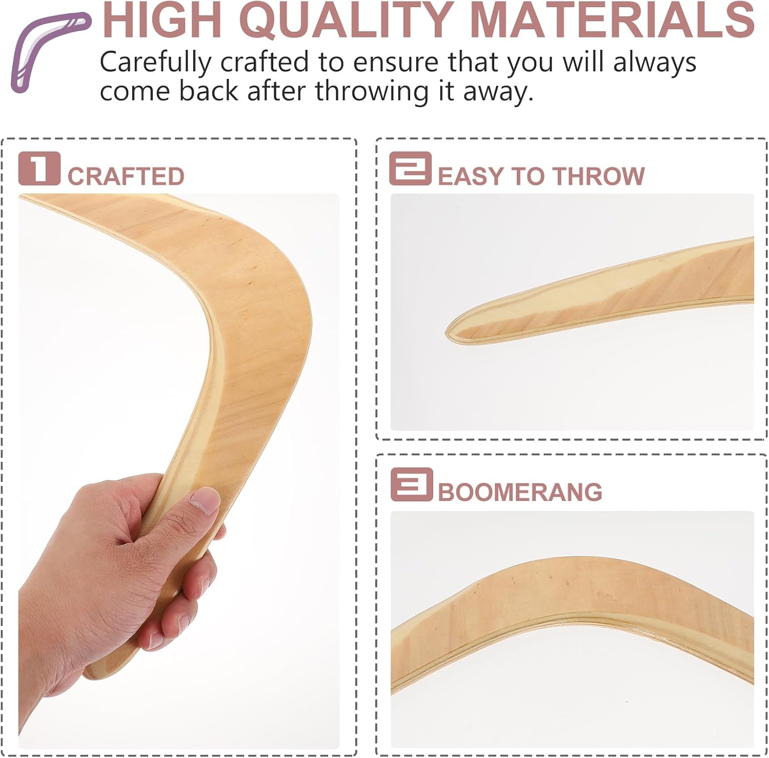 Boomerang for Kids & Adults: Throw Boomerangs V Shaped Returning Handmade Craft Wooden Plaything Fast Catch for Women and Men
