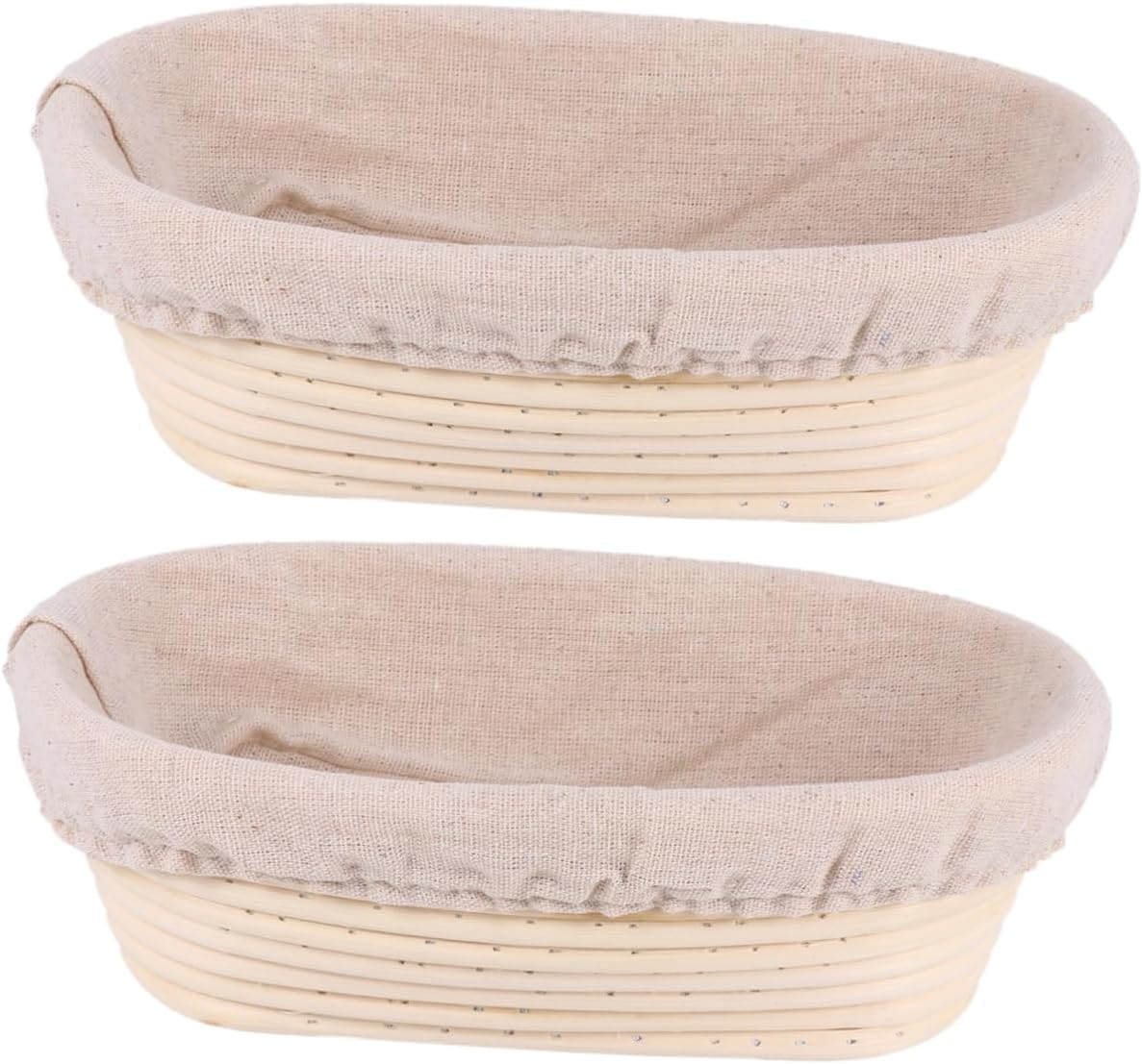 2sets Bread Proofing Bins Rattan Bread Bins Sourdough Proofing Baskets Banneton Baskets Containers Liner Lid