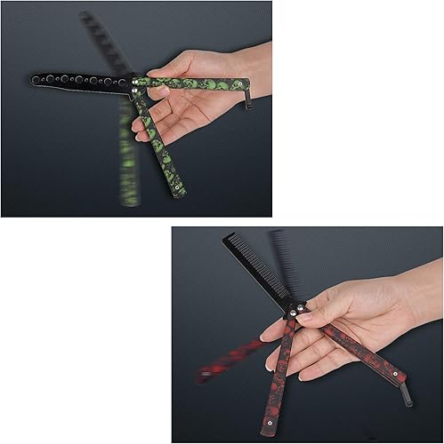 Miniatura 3 de AIFUSI Cuchillo de entrenamiento de mariposa de práctica, paquete de 2 peines plegables de acero, hoja sin afilar, no ofensivo, Bilsong para