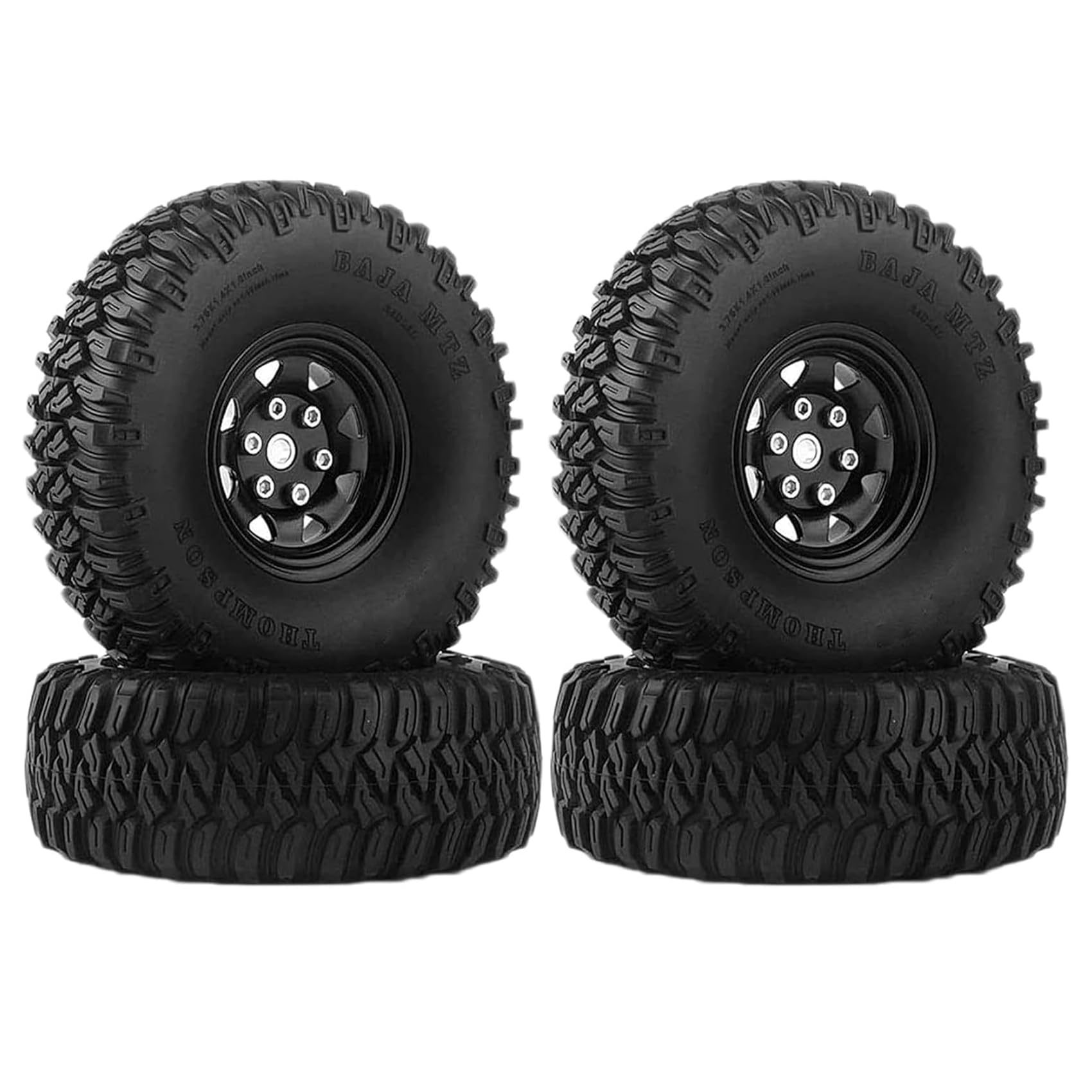KINGCOO RC, set di 4 cerchioni in metallo RC Beadlock, con pneumatici in gomma, per auto da 1/10 RC Crawler per Axial AX90069 D90 TF2 Tamiya CC01 LC70 LC80 (95 mm, nero)