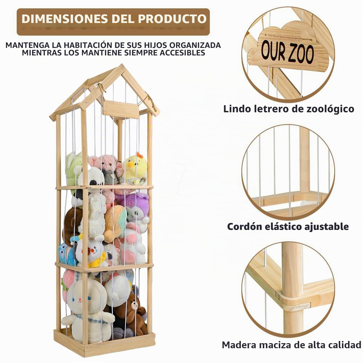 Organizador Peluches En Madera,Organizador Peluches,Estable y Duradera Juguetes Infantil,Ahorro De Espacio,Gran Capacidad,Para Habitaciones Infantiles,Salas De Juegos,Etc.
