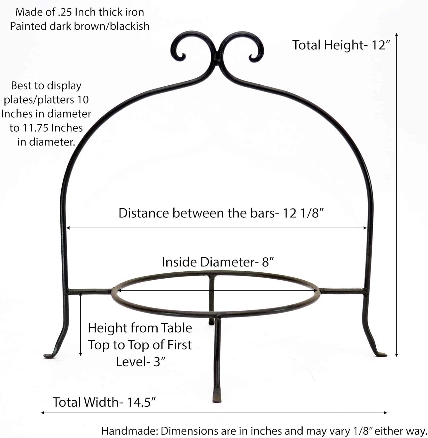 Wrought Iron Single Tier Plate Rack, 8 Inch Ring- 12 Inches High
