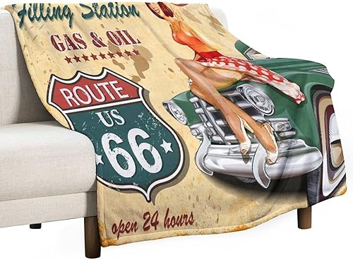 Miniatura 26 de Manta clásica retro para automóvil, diseño clásico de automóvil clásico americano, diseño de motocicleta, manta de franela súper suave para cama y