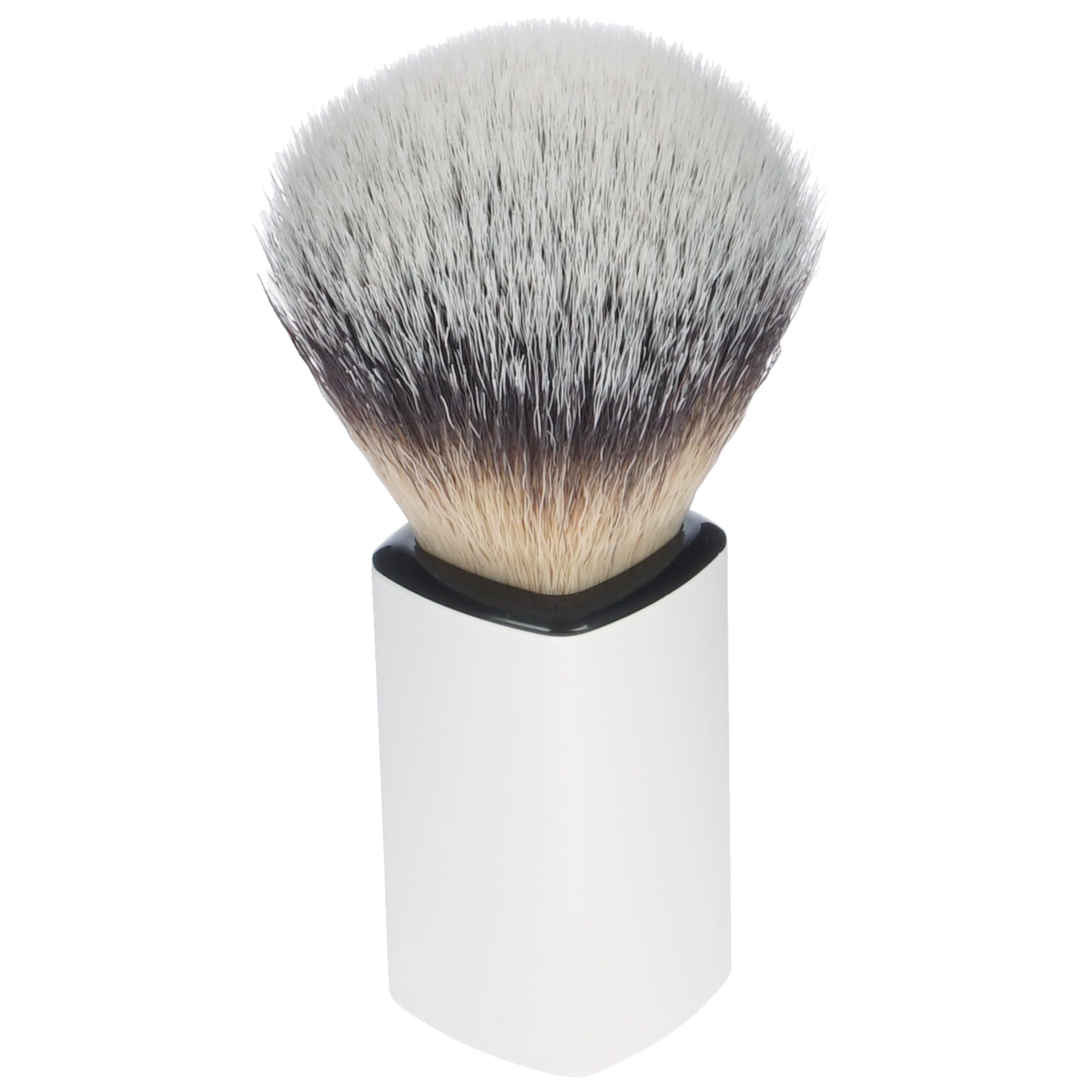 Brocha de afeitar de pelo sintético con mango de plástico blanco, altura: 10 cm, diámetro 21