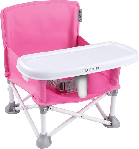 Summer by Bright Starts Pop 'N Sit Portable Booster Chair, Floor Seat, Indoor/Outdoor Use, Compact Fold, Hot Pink, 6 Mos - 3 Yrs