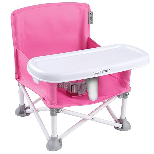 Summer Infant Pop n Sit Portable Booster Chair, Pink Booster Seat for Indoor/Outdoor Use Fast, Easy and Compact Fold, 15x14x15 Inch