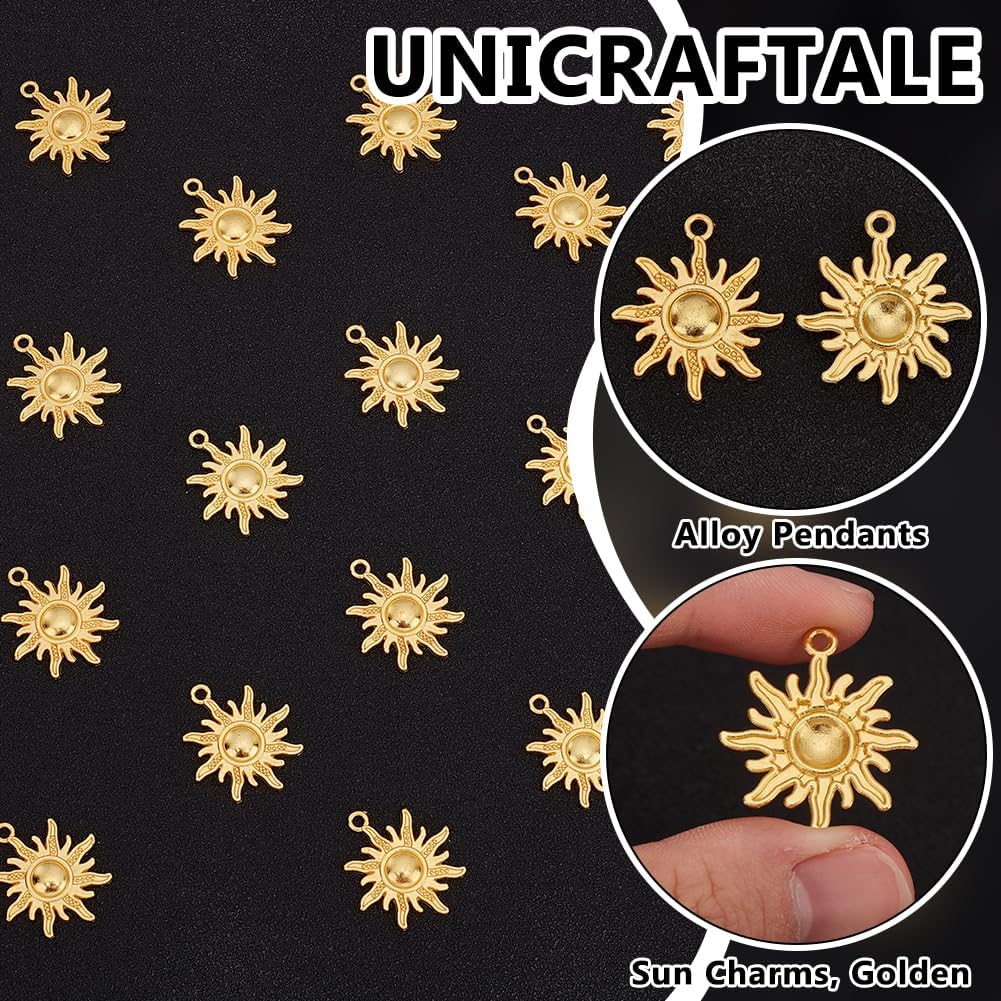 UNICRAFTALE about 60Pcs Sun Charms Tibetan Style Alloy Charms 28mm Long Metal Vintage Celestial Pendants Golden Small Sun Pendants for DIY Bracelet Necklace Jewelry Making - Image 5