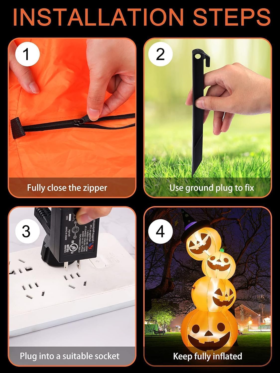 7.9 stóp wysokości Halloween nadmuchiwane ułożone dynie, Kalolary wysadzenie powietrze latarnie dyniowe Dekoracje z wbudowanymi światłami LED Outdoor Indoor Holiday Decor domu Family Yard Lawn Garden