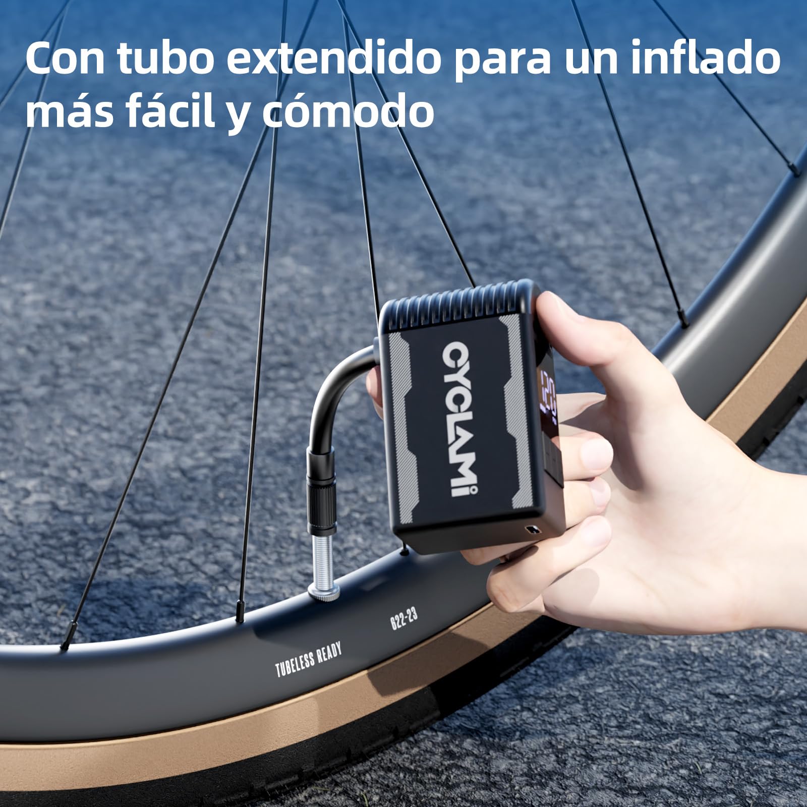 A2S Bomba de Bicicleta 120PSI Mini Eléctrico de la Bicicleta con Manómetro Digital Bomba Portátil Parada Automática con Válvulas Presta y Schrader para Bicicletas de Carretera y de Montaña