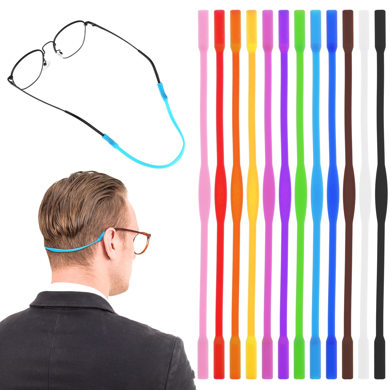 Qianyu 12 Stück Sportbrillenbänder Elastische Rutschfeste Kein Schwanz Anti Rutsch Silikon-Sicherheits-Brillenband Weich Verstellbar Brillenhalter für Kleinkinder Sonnenbrille Lesebrille Schutzbrille