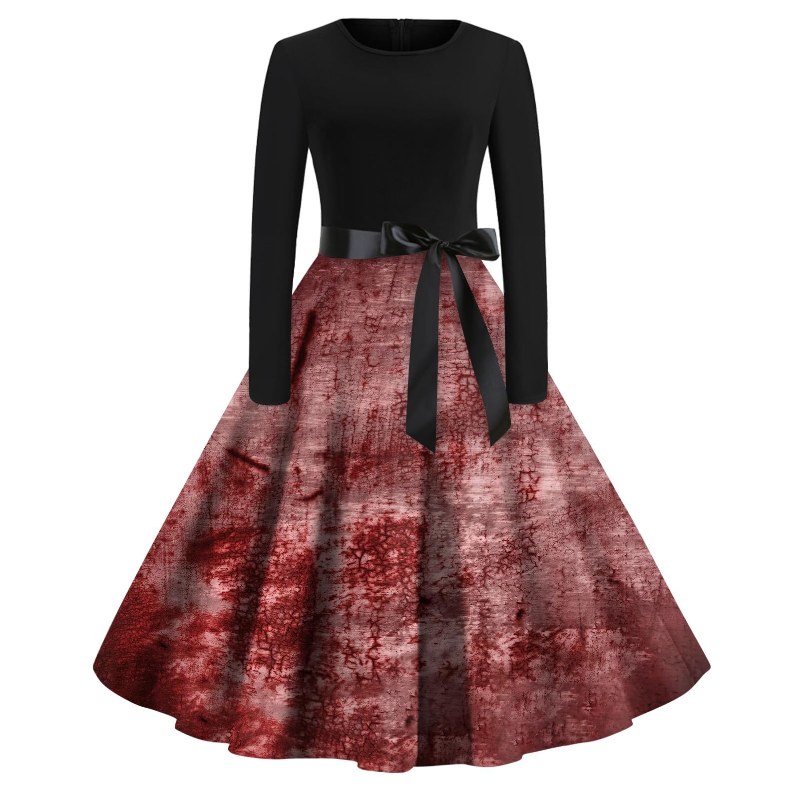FlekmanArtBlack Dresses for Women Crewneck Long Sleeve Tunic Dress A-Line Halloween Fun Printed Dress Fall Dressy Dresses