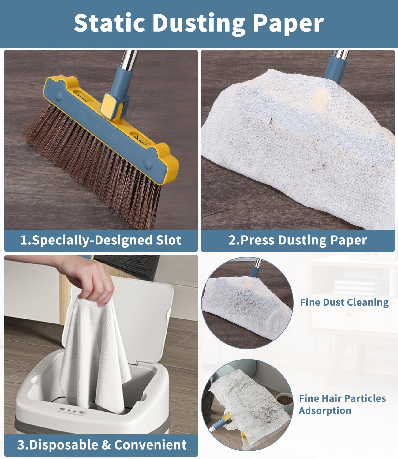 LEAZZLE Escoba y Recogedor Plegable con Mango Largo, Giratorio 180° para Interior Cocina