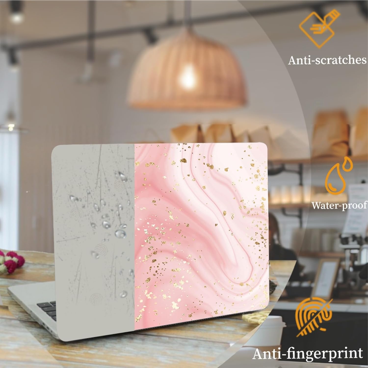 Computer Case Compatible with MacBook Pro 13 inch Cover 2012 2011 2010 2009 2008 Release A1278 with CD-ROM, Graphic Plastic Laptop Shell with Keyboard Cover Skin, Pink Gold Fluid